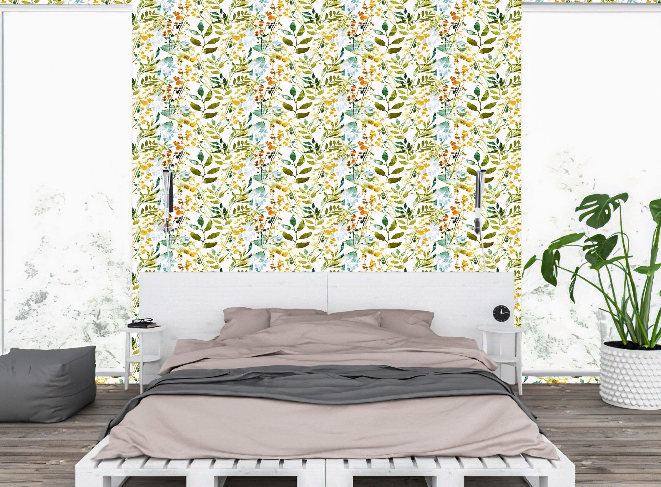 Wallpaper Pattern of drawn leaves Removable Wallpaper Peel-N-Stick Seamless Pattern | Removable Fabric