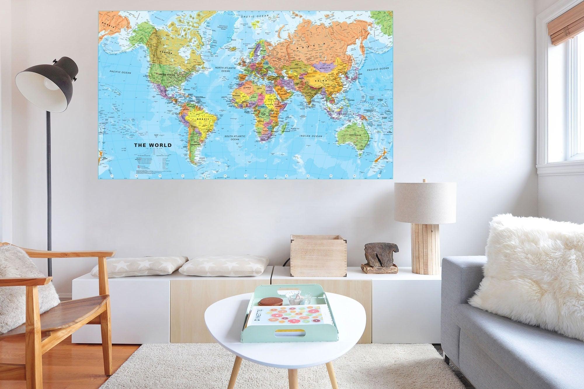 World Map Wall Decal Sticker Wallpaper, PEEL-N-STICK, removable anytime.