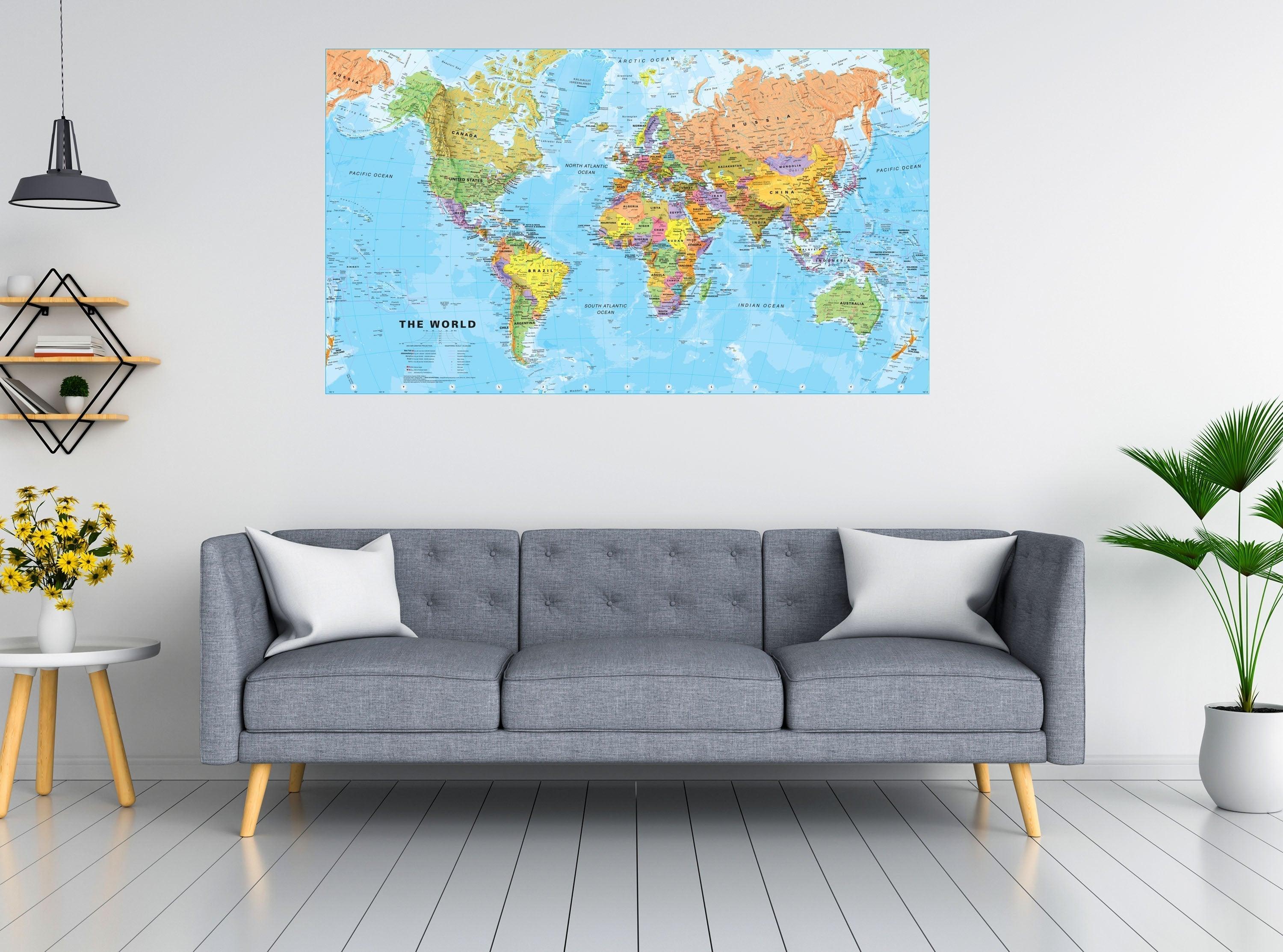 World Map Wall Decal Sticker Wallpaper, PEEL-N-STICK, removable anytime.