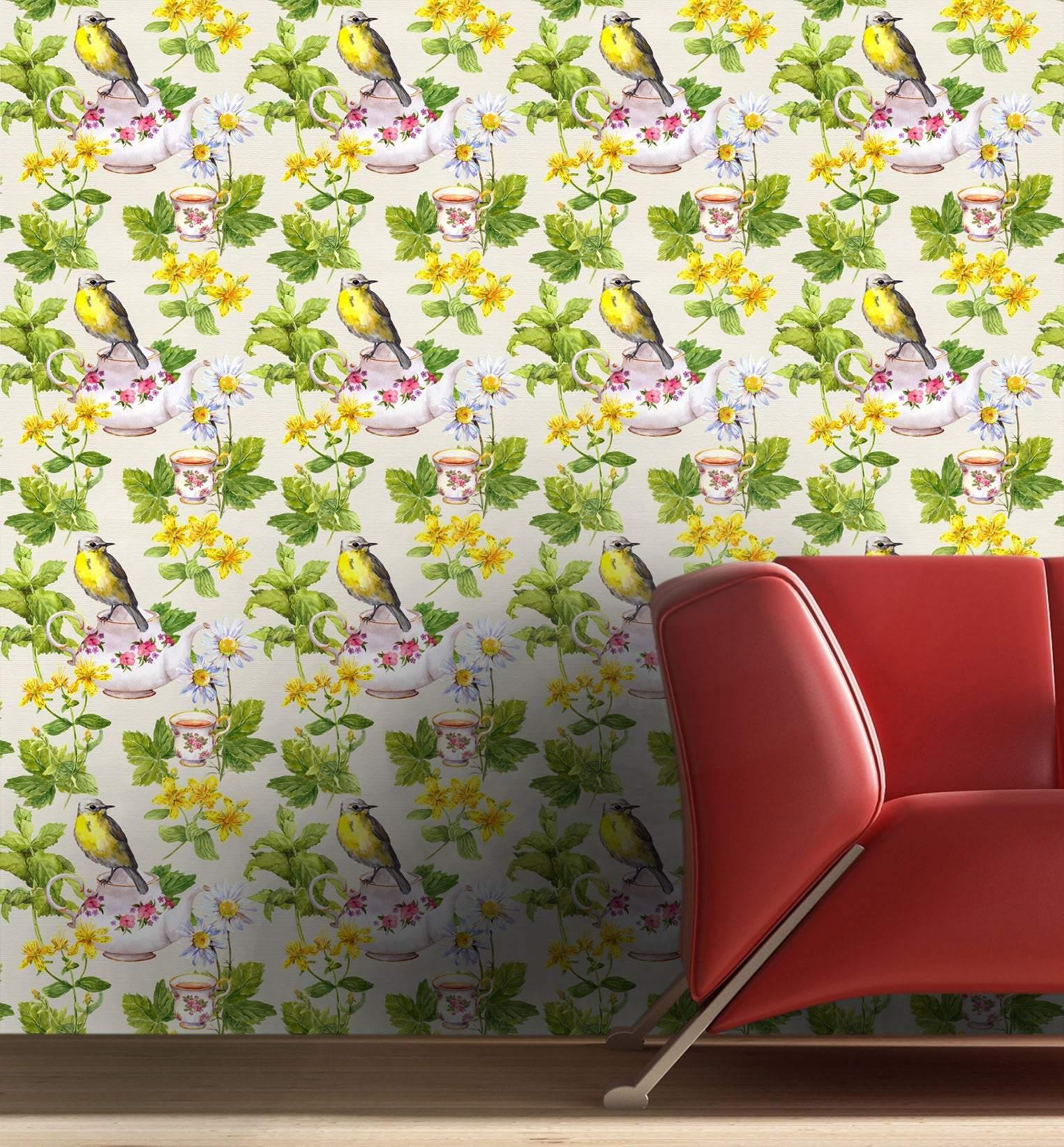 Yellow bird in a spring meadow Removable Wallpaper in 28" Rolls